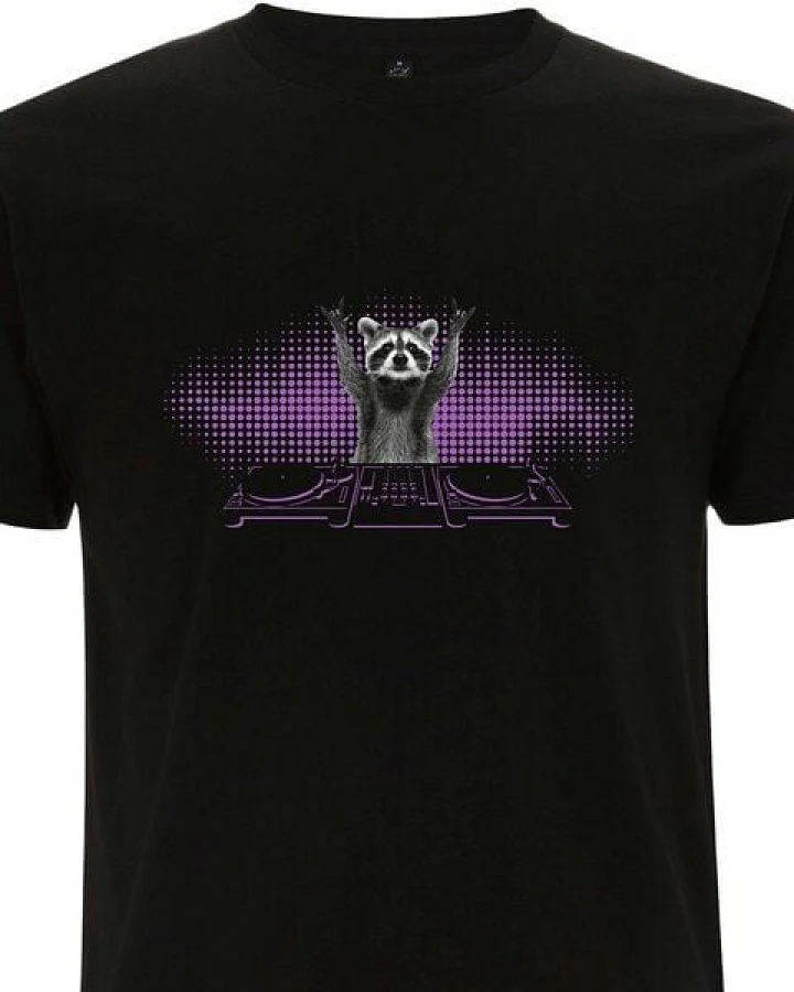 Spreecult DJ Waschbär - Bio und Fair - Männer Unisex T-Shirt - Turntable Racoon