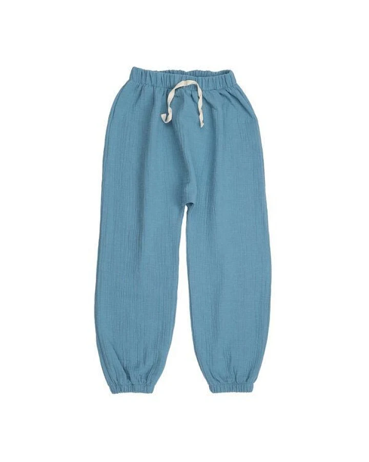 Kinder Baggy Hose GOTS zertifiziert, 95% Bio-Baumwolle, blau, weich, elastisch, bequemer Bund – Walkiddy