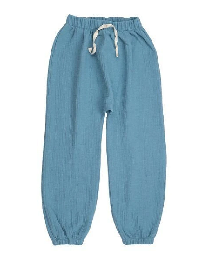 Kinder Baggy Hose GOTS zertifiziert, 95% Bio-Baumwolle, blau, weich, elastisch, bequemer Bund – Walkiddy