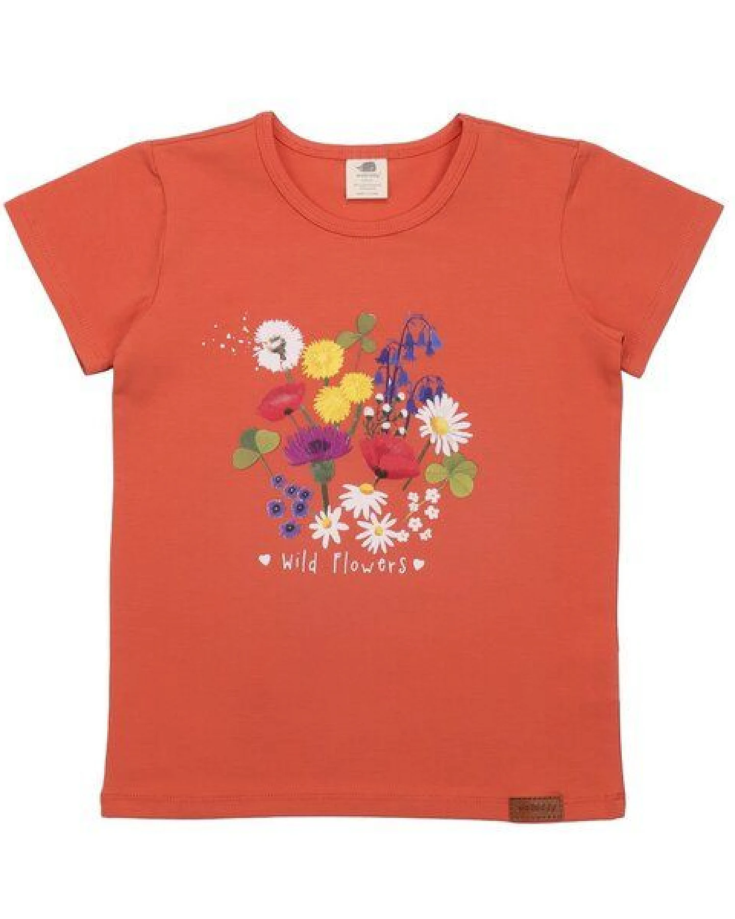 Kinder T-Shirt GOTS-zertifiziert aus Bio-Baumwolle, orange mit Wild-Flowers-Motiv, kurzarm – Walkiddy, weich & hautfreundlich – Ansicht 2