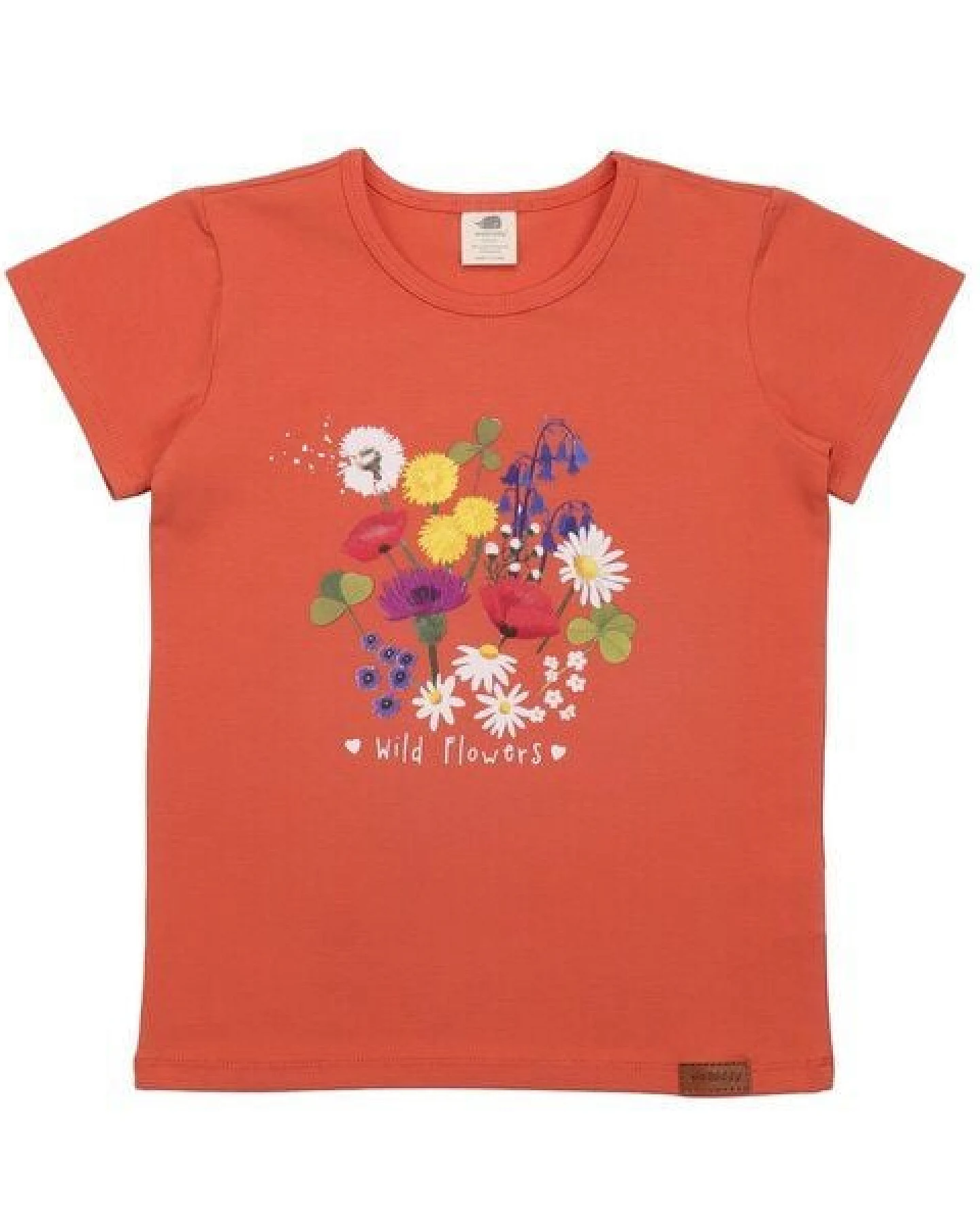Kinder T-Shirt GOTS-zertifiziert aus Bio-Baumwolle, orange mit Wild-Flowers-Motiv, kurzarm – Walkiddy, weich & hautfreundlich – Ansicht 2