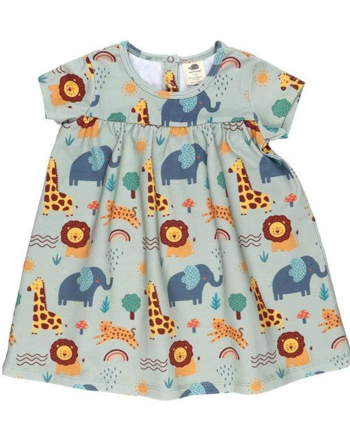 Baby Kleid GOTS zertifiziert, Bio-Baumwolle, hellgrün, Safari-Muster, Kurzarm, leicht & weich – Walkiddy – Ansicht 2