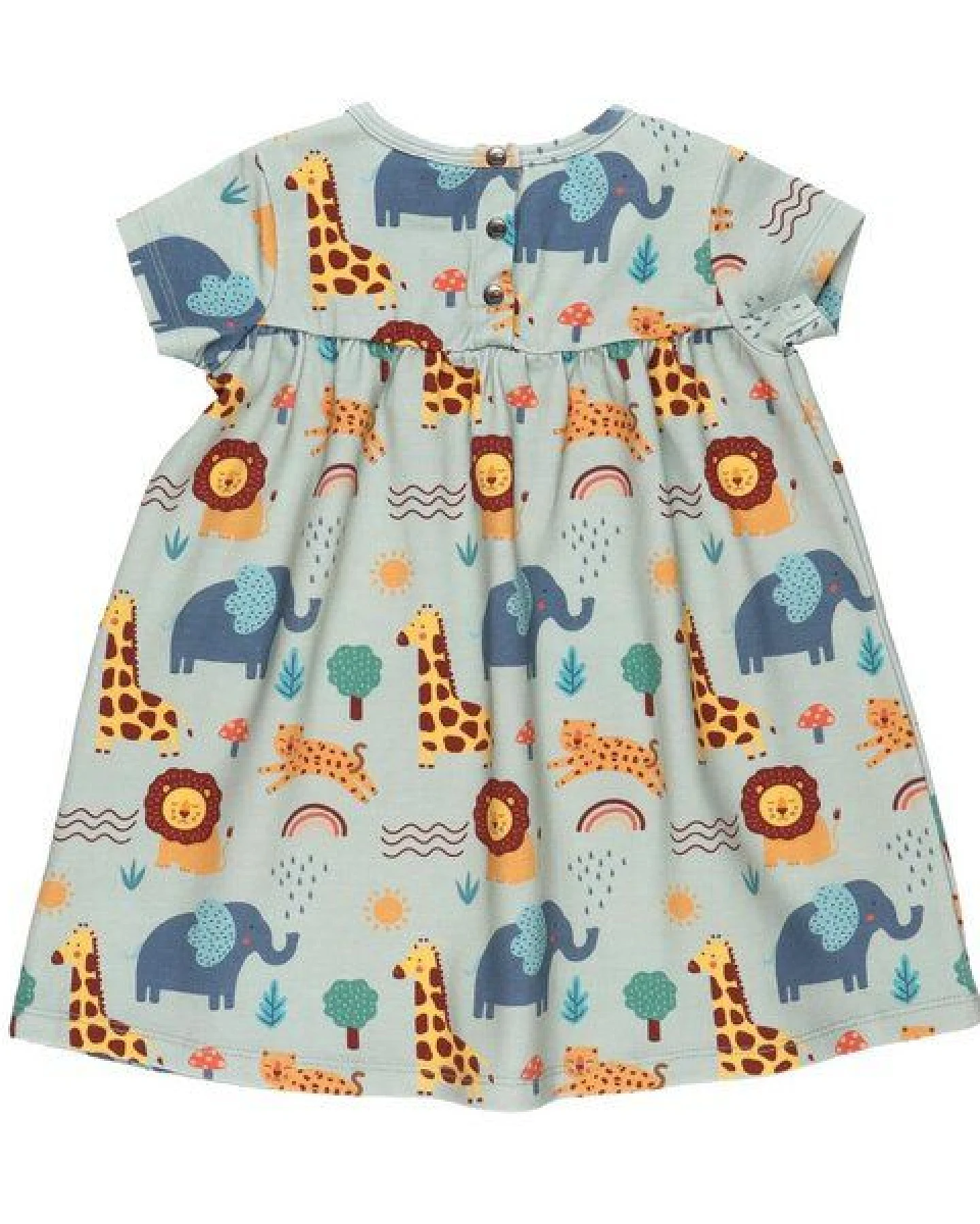 Baby Kleid GOTS zertifiziert, Bio-Baumwolle, hellgrün, Safari-Muster, Kurzarm, leicht & weich – Walkiddy – Ansicht 3