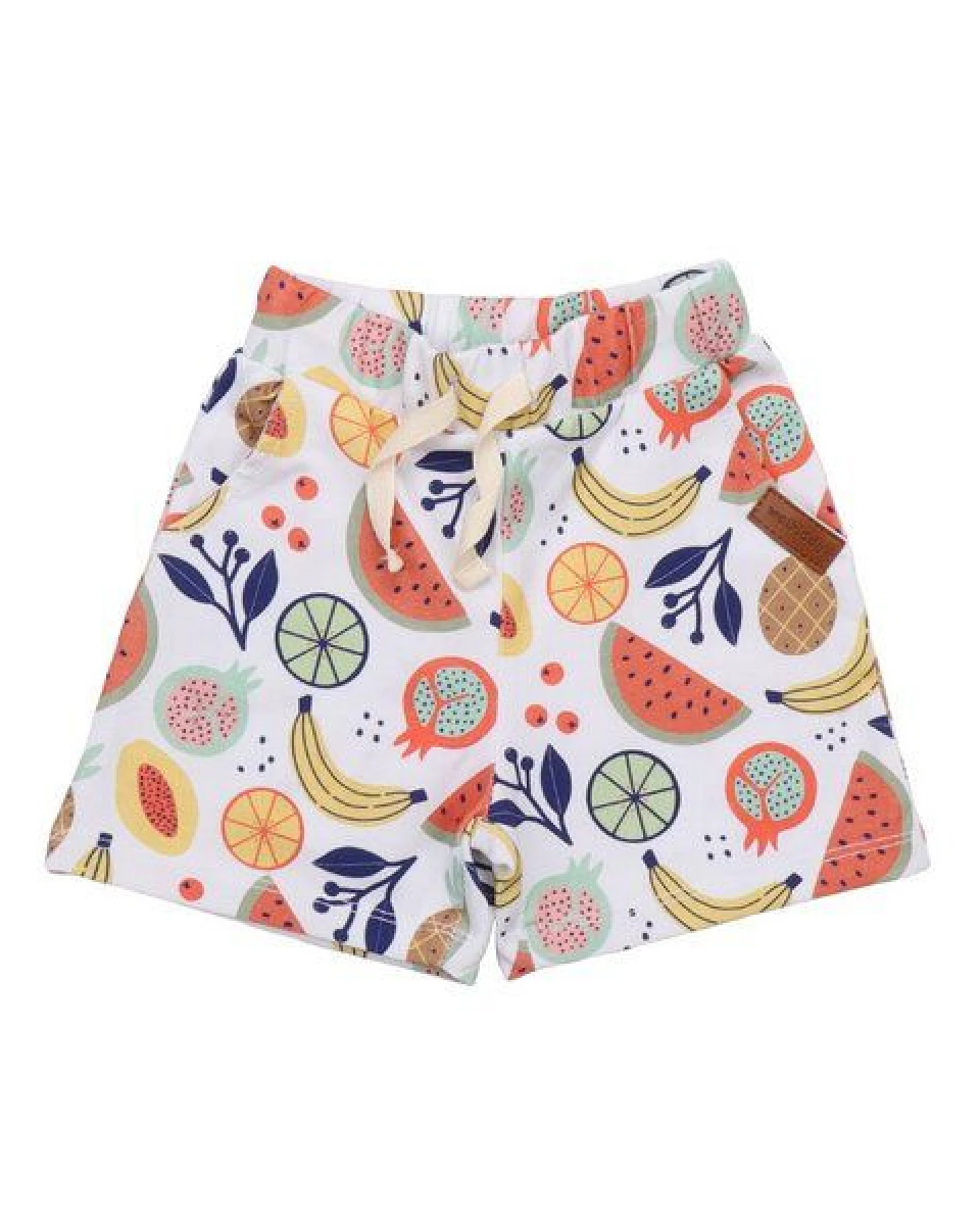 Kinder Shorts GOTS zertifiziert – Mehrfarbiges Früchtemuster, Bund mit Kordel, weich & bequem – Ansicht 2