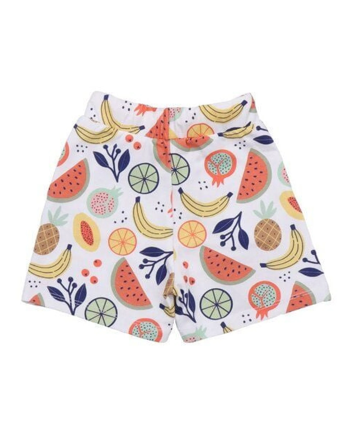 Kinder Shorts GOTS zertifiziert – Mehrfarbiges Früchtemuster, Bund mit Kordel, weich & bequem – Ansicht 3