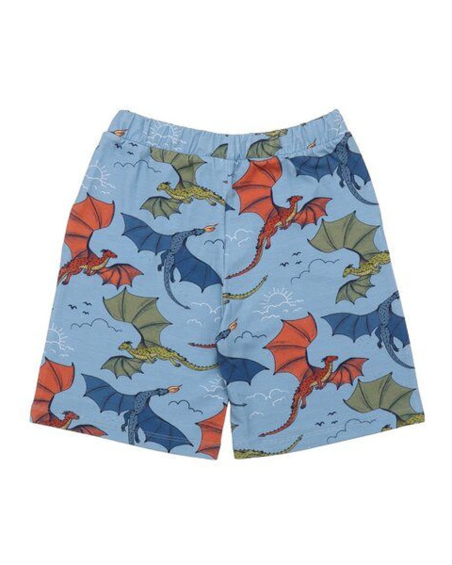 Kinder Shorts GOTS zertifiziert, blau, Drachen-Allover „Colorful Dragons“, weich & bequem – Walkiddy – Ansicht 3