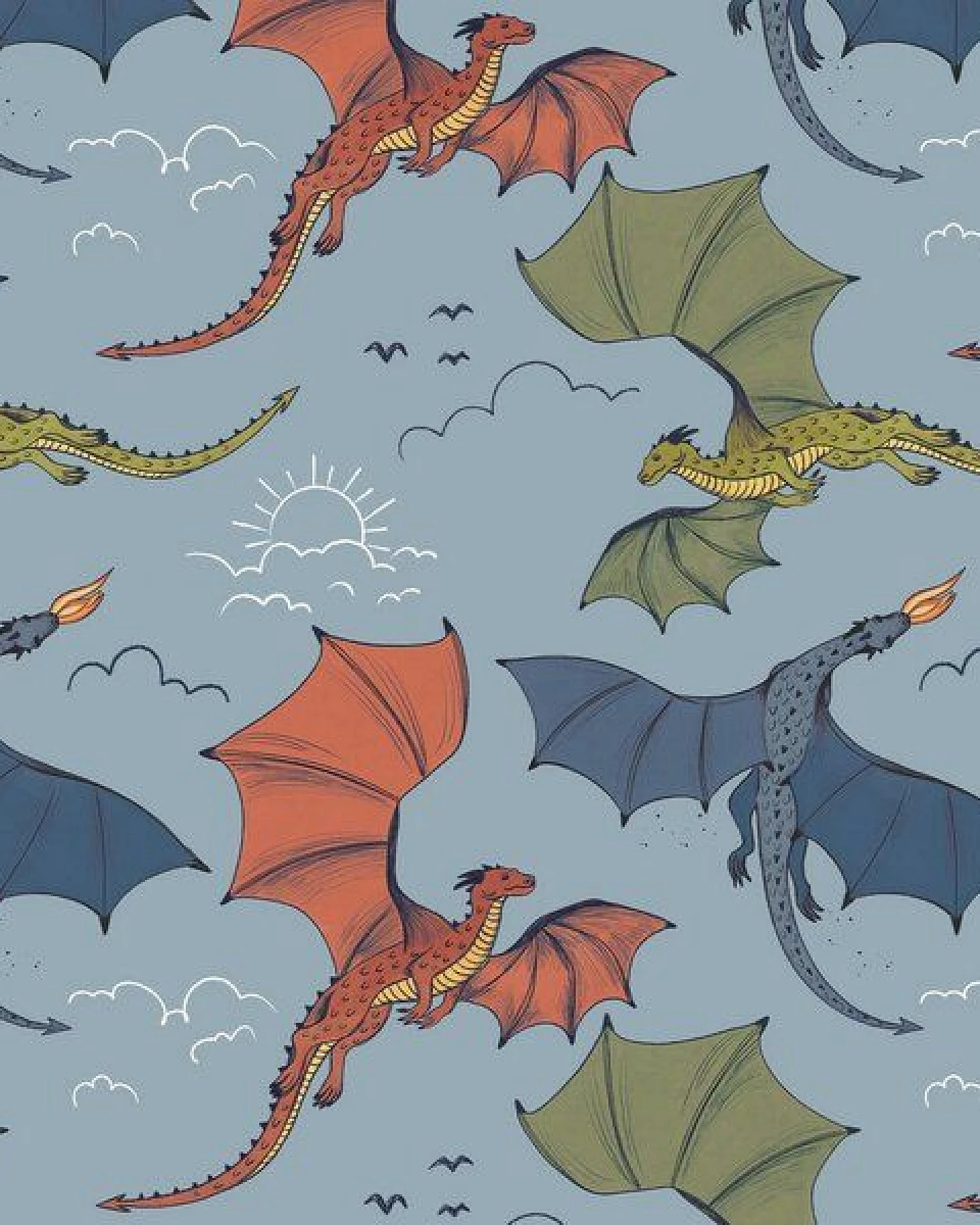 Kinder Shorts GOTS zertifiziert, blau, Drachen-Allover „Colorful Dragons“, weich & bequem – Walkiddy – Ansicht 4