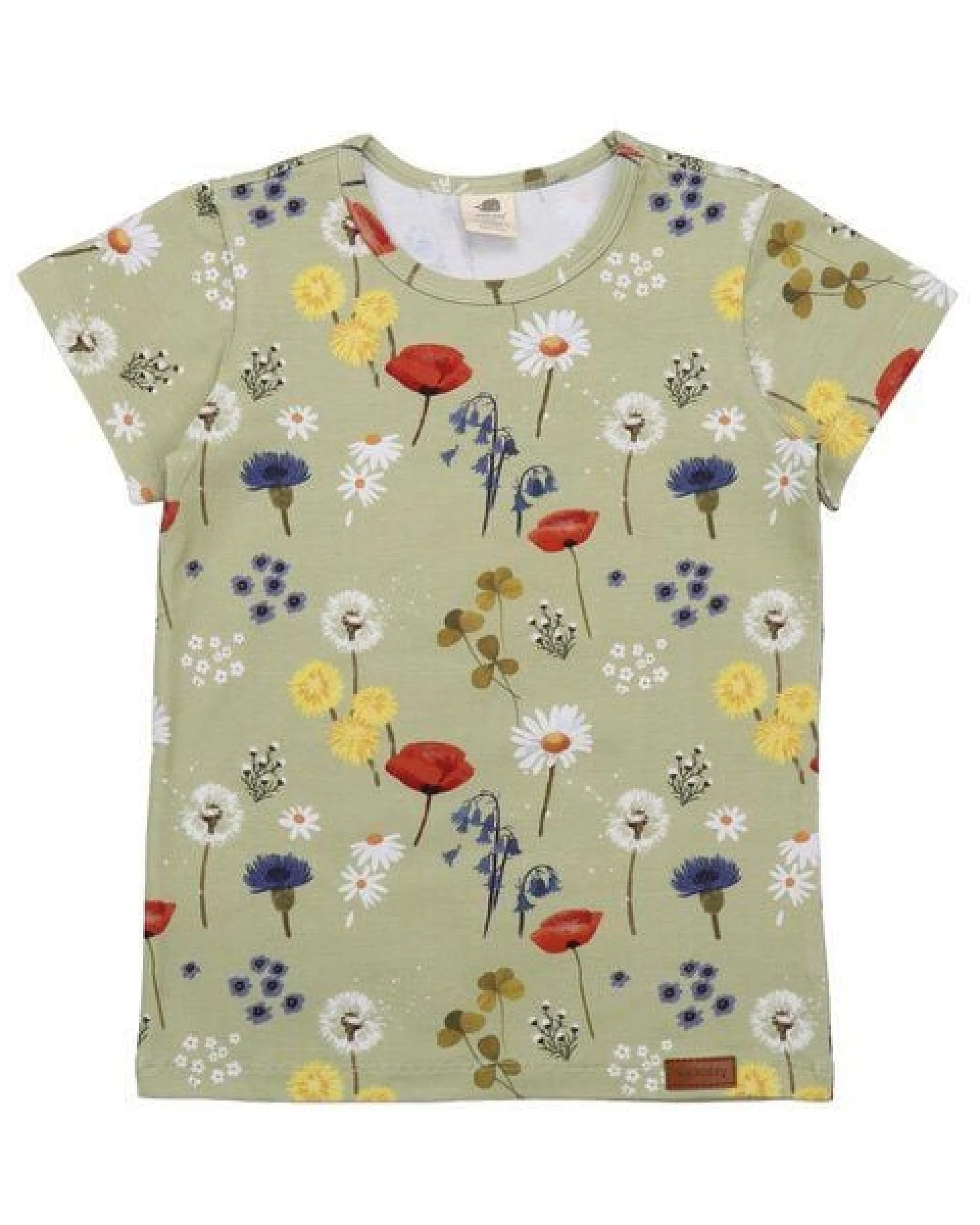 Kinder T-Shirt GOTS zertifiziert – Grün mit Blumenmuster, Kurzarm, weich & bequem – Ansicht 2