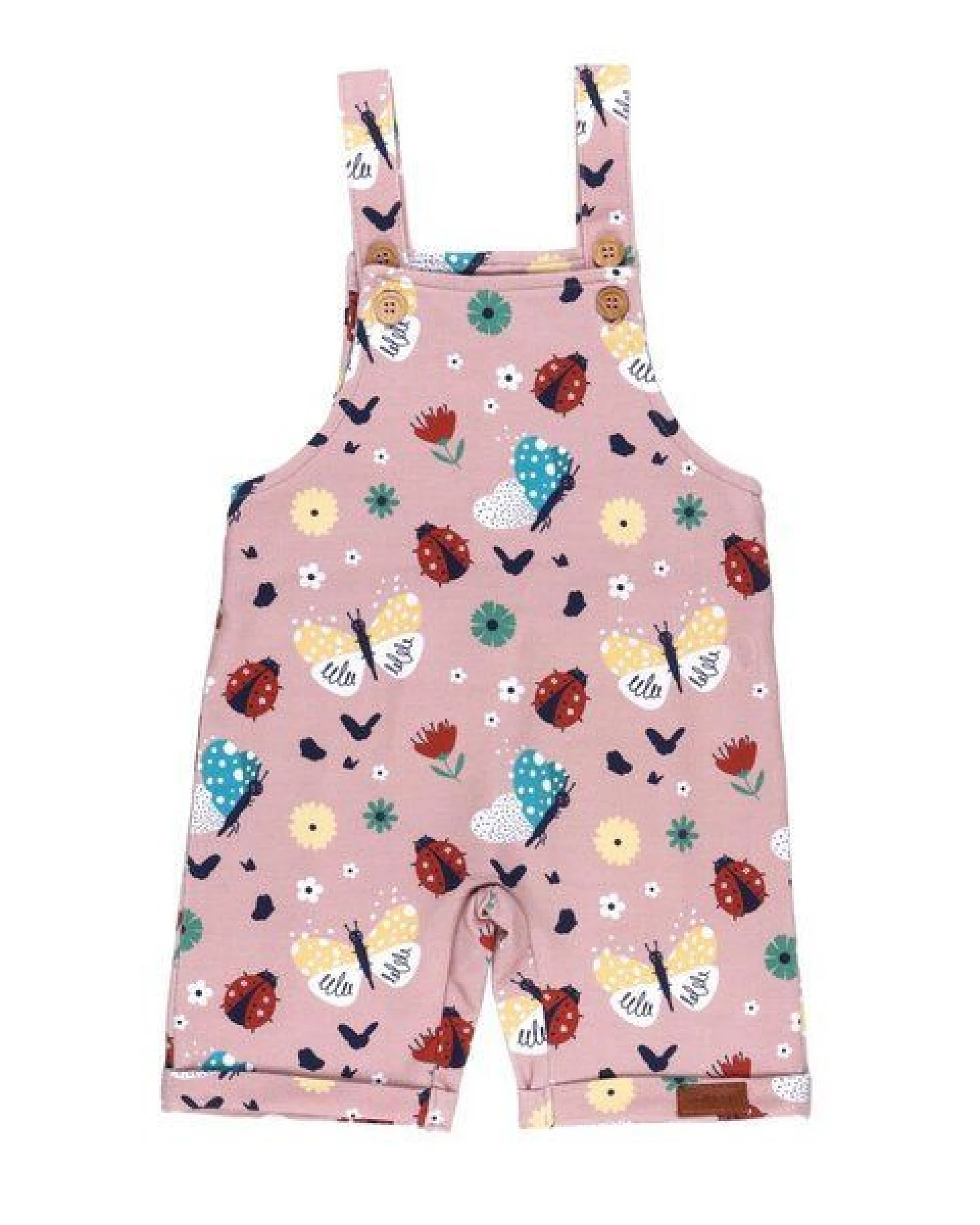 Baby Strampler GOTS zertifiziert – Bio-Baumwolle, Rosa mit Marienkäfer- und Schmetterlingsmotiv, bequem & luftig – Ansicht 2