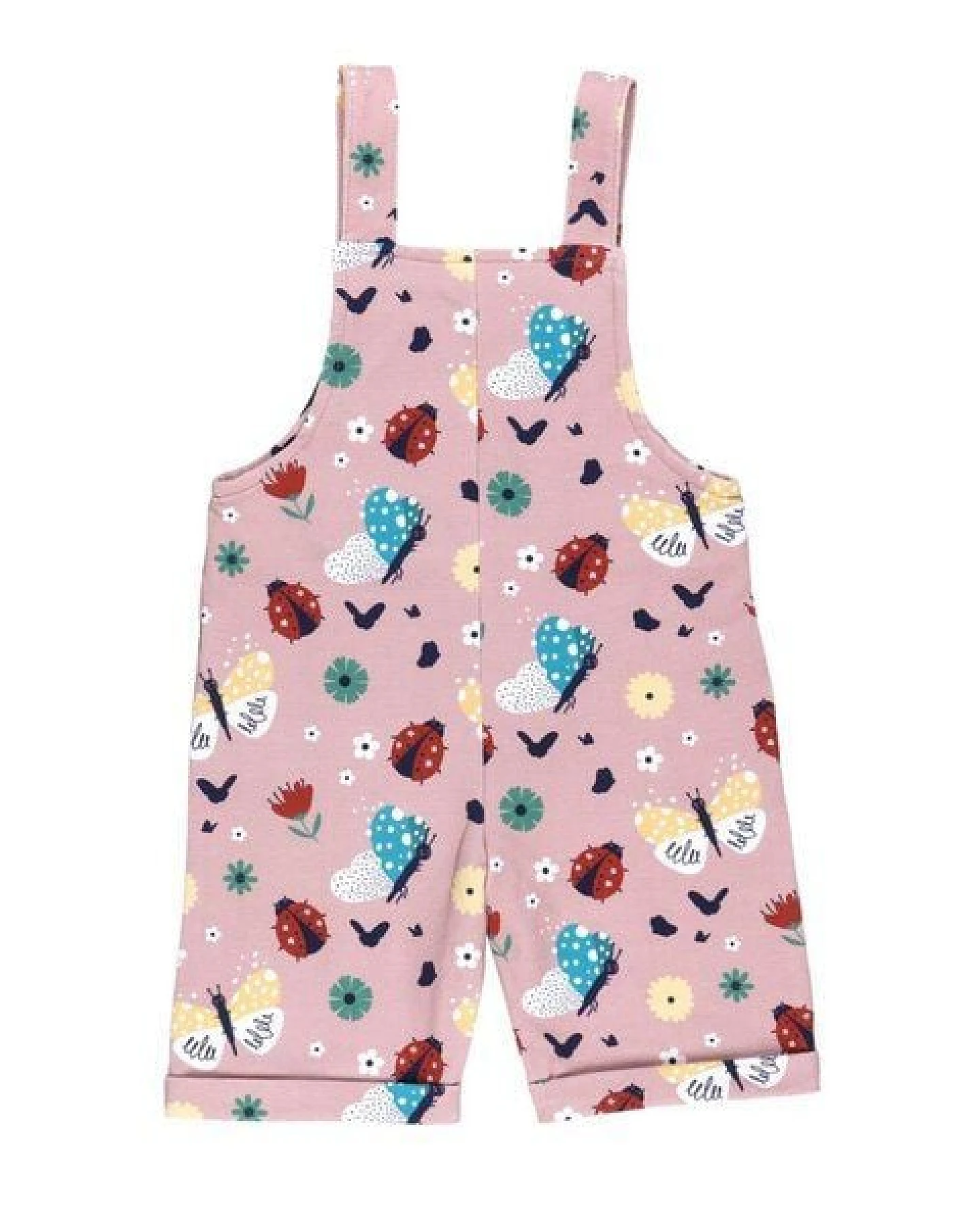 Baby Strampler GOTS zertifiziert – Bio-Baumwolle, Rosa mit Marienkäfer- und Schmetterlingsmotiv, bequem & luftig – Ansicht 3
