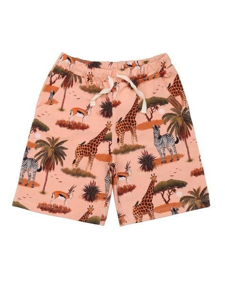 Kinder Shorts GOTS zertifiziert Bio-Baumwolle, Orange, Savannen-Muster, Walkiddy