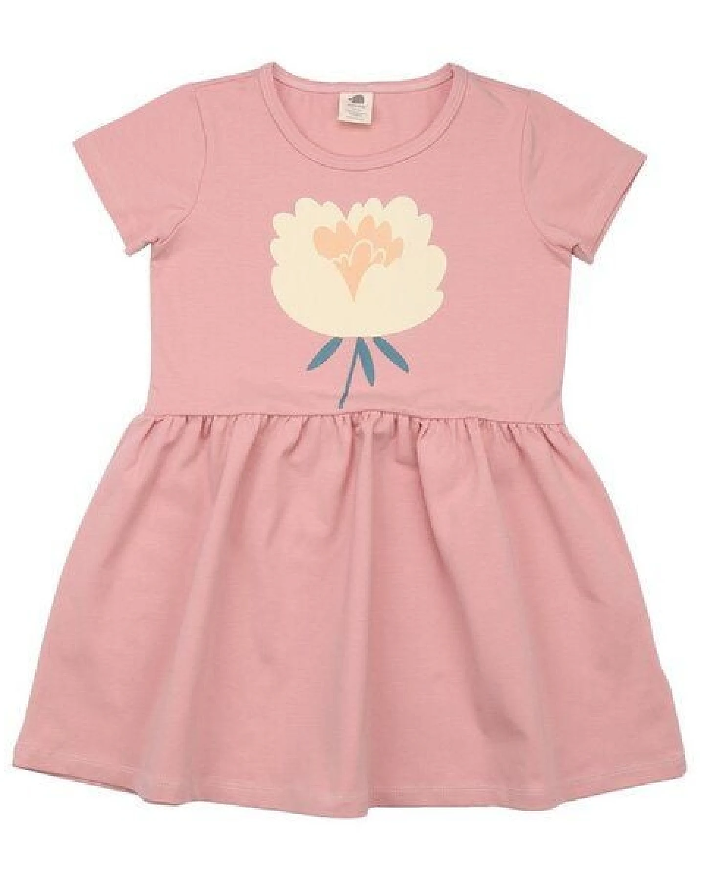 Kinder Kleid GOTS zertifiziert – Rosa mit Blumenmotiv, Kurzarm, weich & bequem – Ansicht 2