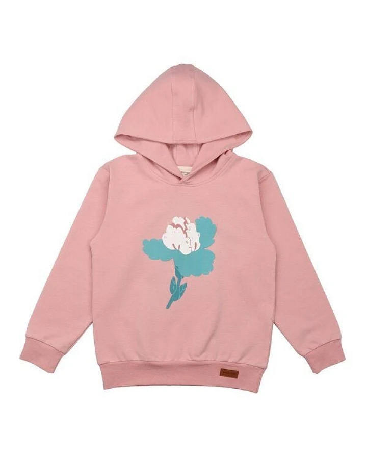 Kinder Kapuzenpullover GOTS zertifiziert – Rosa mit Blumenmotiv, weich & bequem