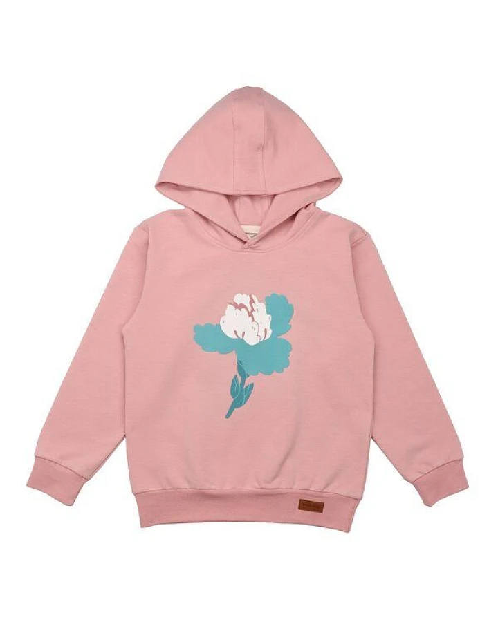 Kinder Kapuzenpullover GOTS zertifiziert – Rosa mit Blumenmotiv, weich & bequem