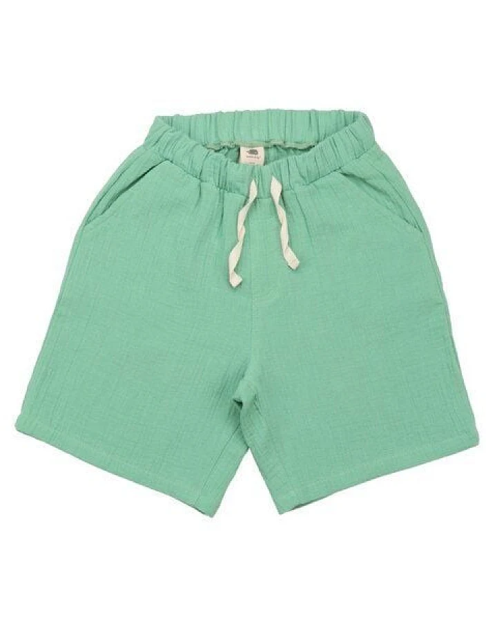 Kinder Shorts GOTS zertifiziert – Grün, Bund mit Kordel, weich & bequem