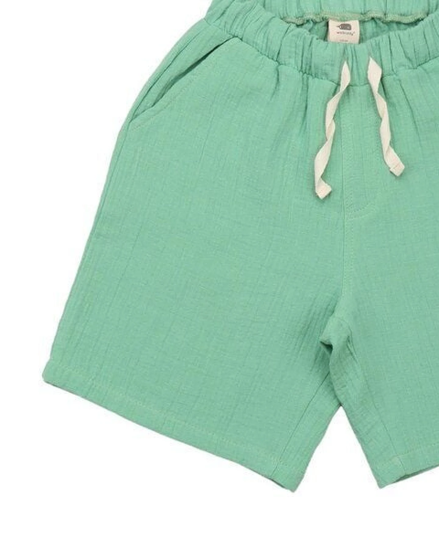 Kinder Shorts GOTS zertifiziert – Grün, Bund mit Kordel, weich & bequem – Ansicht 4