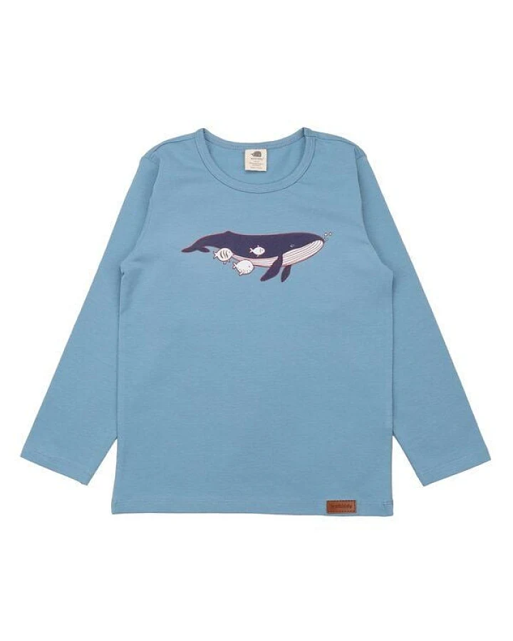 Kinder Langarmshirt GOTS zertifiziert Bio-Baumwolle, Hellblau, Wal- und Schildkröten-Motiv, Walkiddy