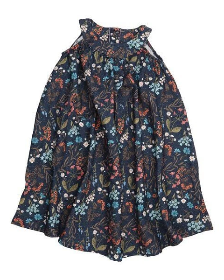 Bio-Baumwolle Floral Night Flared Dress Blau - GOTS-Zertifizierte umweltfreundliche & faire Mode – Walkiddy
