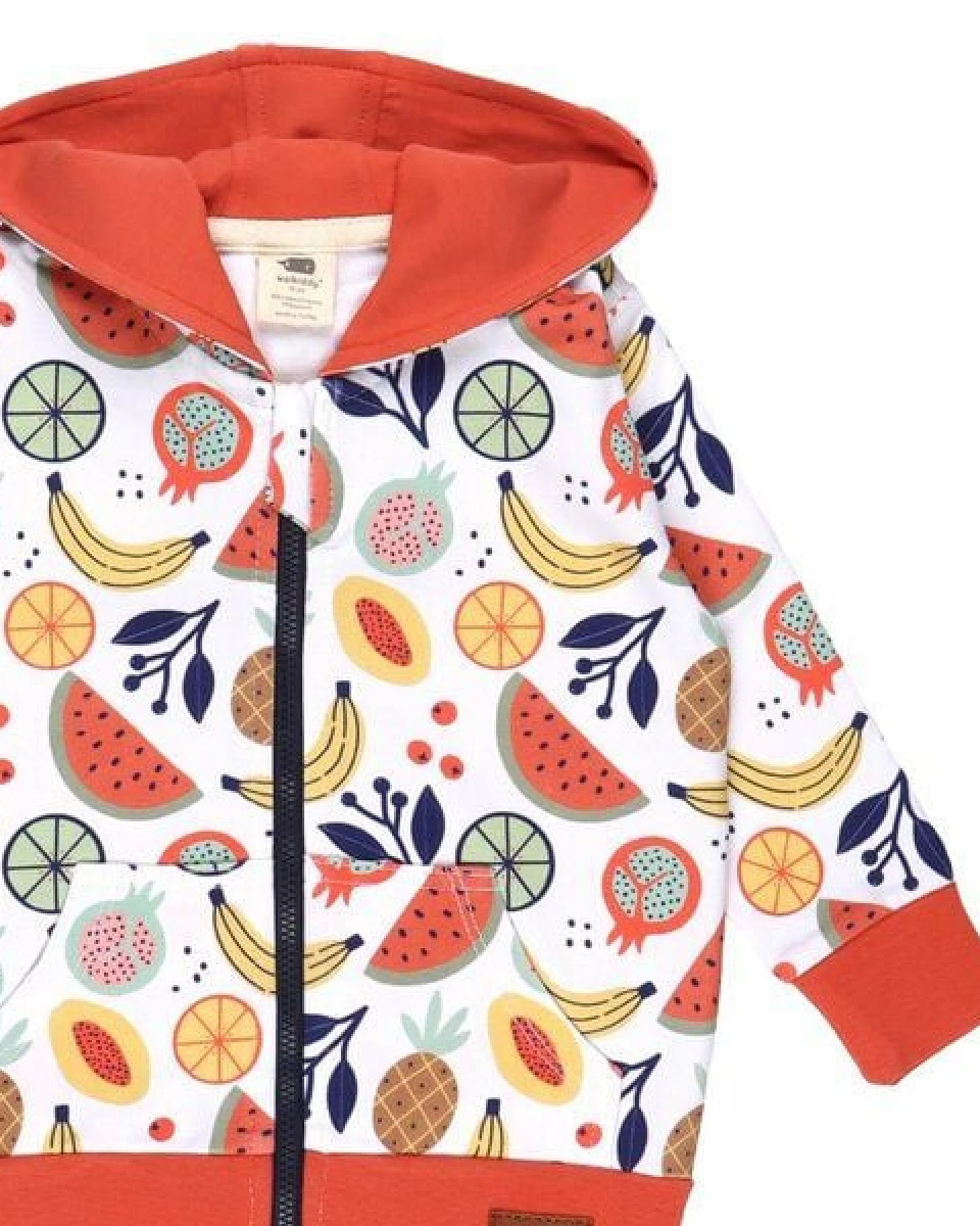 Kinder Sweatjacke GOTS-zertifiziert aus Bio-Baumwolle, Cheerful Fruits, bunt mit Kapuze & Reißverschluss – Walkiddy, weicher Alltagsbegleiter – Ansicht 4