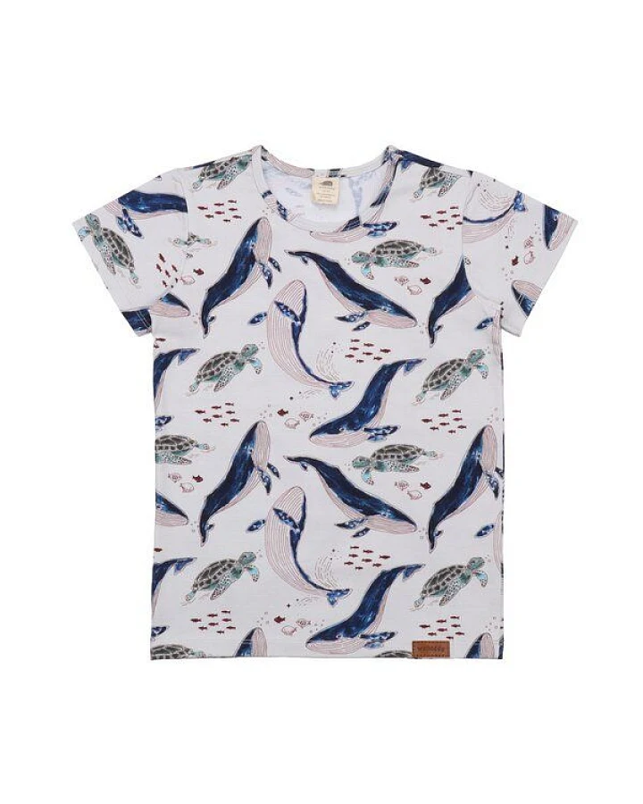 Kinder T-Shirt GOTS zertifiziert Bio-Baumwolle, Offwhite, Wal- und Schildkröten-Muster, Walkiddy