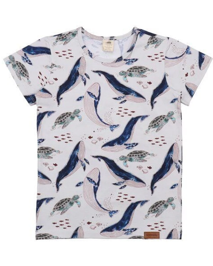 Kinder T-Shirt GOTS zertifiziert Bio-Baumwolle, Offwhite, Wal- und Schildkröten-Muster, Walkiddy