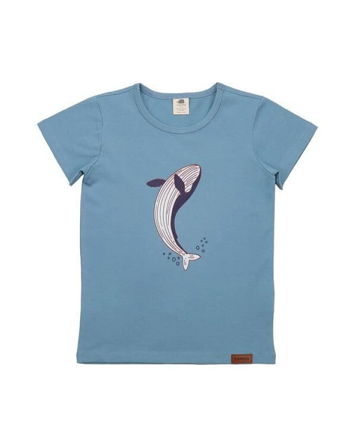 Kinder T-Shirt GOTS zertifiziert, hellblau, Wal- & Schildkröten-Motiv, Bio-Baumwolle, weich – Walkiddy
