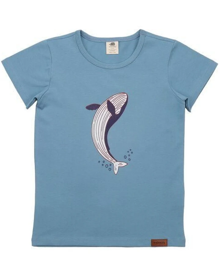 Kinder T-Shirt GOTS zertifiziert, hellblau, Wal- & Schildkröten-Motiv, Bio-Baumwolle, weich – Walkiddy