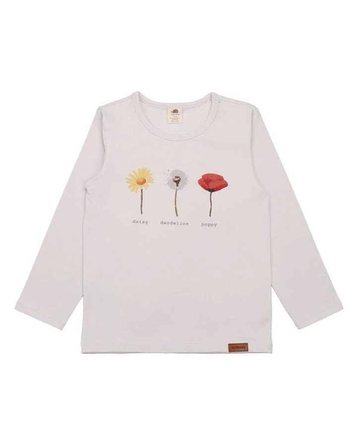 Kinder Langarmshirt GOTS zertifiziert, off-white, Blumen-Print, Bio-Baumwolle, weich – Walkiddy