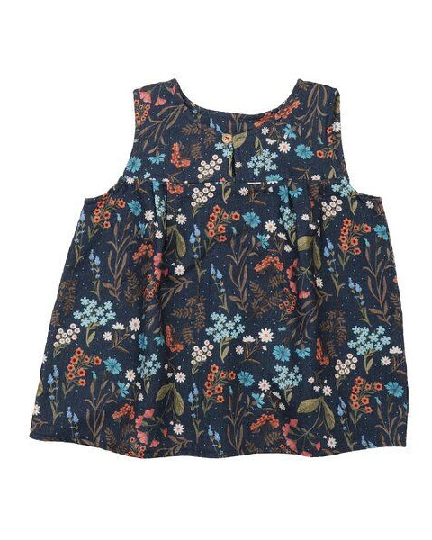Mädchen Blusentop GOTS zertifiziert, blau, „Floral Night“ Blumen-Allover, ärmellos, weich – Walkiddy – Ansicht 2