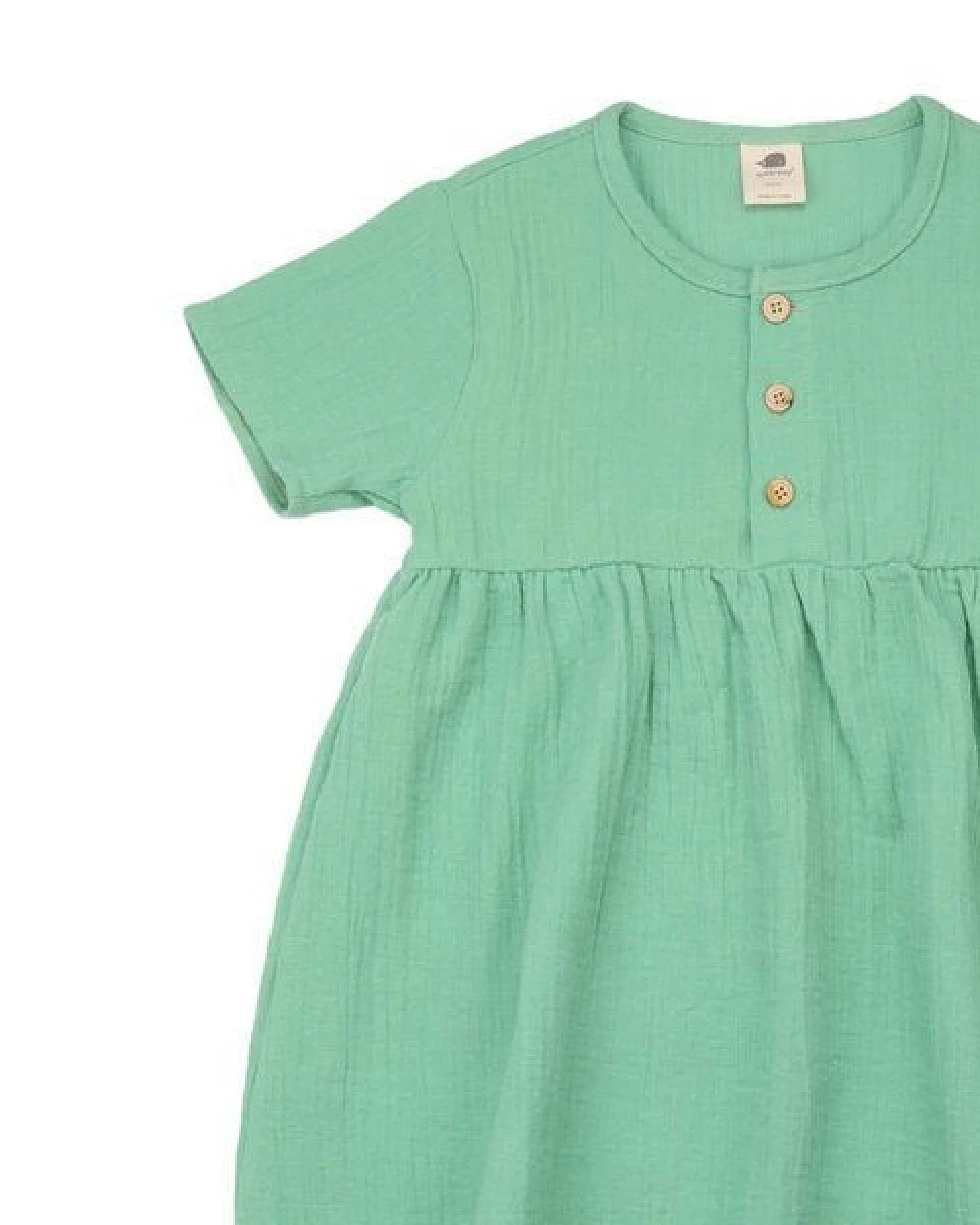 Kinder Kleid GOTS-zertifiziert aus Bio-Baumwolle, grün „Raspberries“, kurzarm, weich fallender Rock – Walkiddy, bequem für Alltag & Feste – Ansicht 4