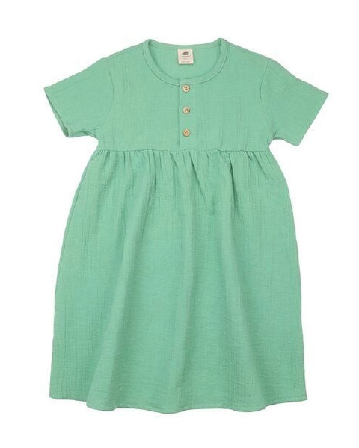 Kinder Kleid GOTS-zertifiziert aus Bio-Baumwolle, grün „Raspberries“, kurzarm, weich fallender Rock – Walkiddy, bequem für Alltag & Feste – Ansicht 2