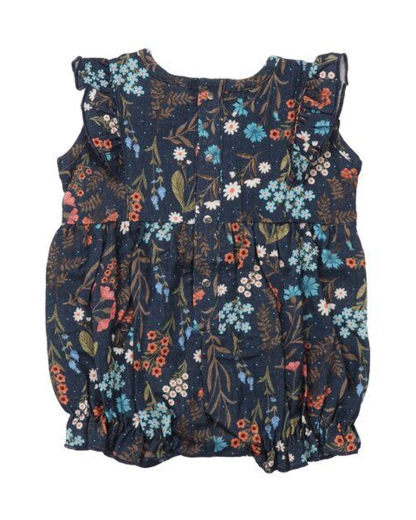 Baby Romper GOTS zertifiziert, blau, „Floral Night“ Blumen-Allover, ärmellos, weich – Walkiddy – Ansicht 3
