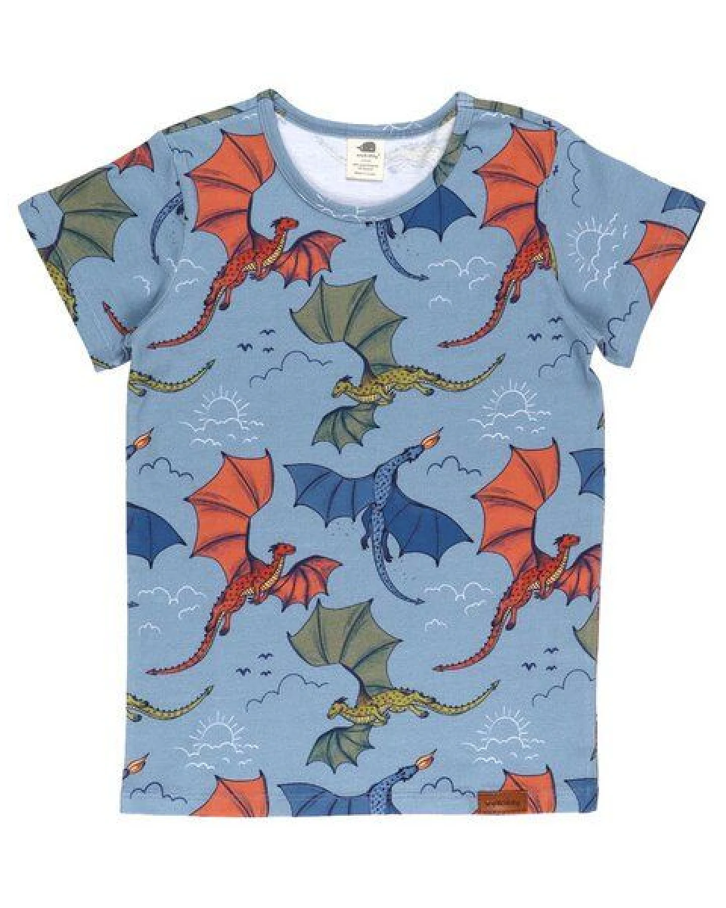 Kinder T-Shirt GOTS zertifiziert Bio-Baumwolle, Hellblau, Drachen-Muster, Walkiddy – Ansicht 2