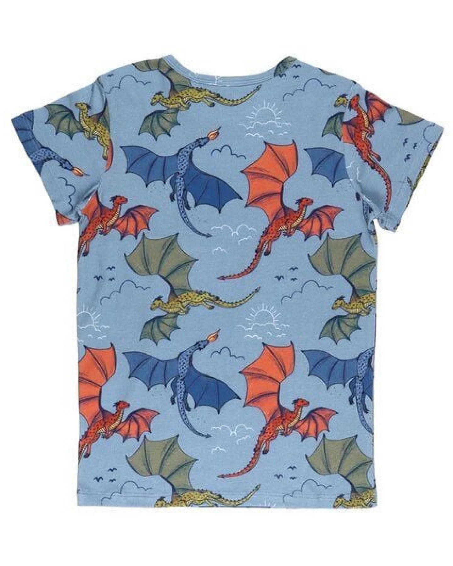 Kinder T-Shirt GOTS zertifiziert Bio-Baumwolle, Hellblau, Drachen-Muster, Walkiddy – Ansicht 3