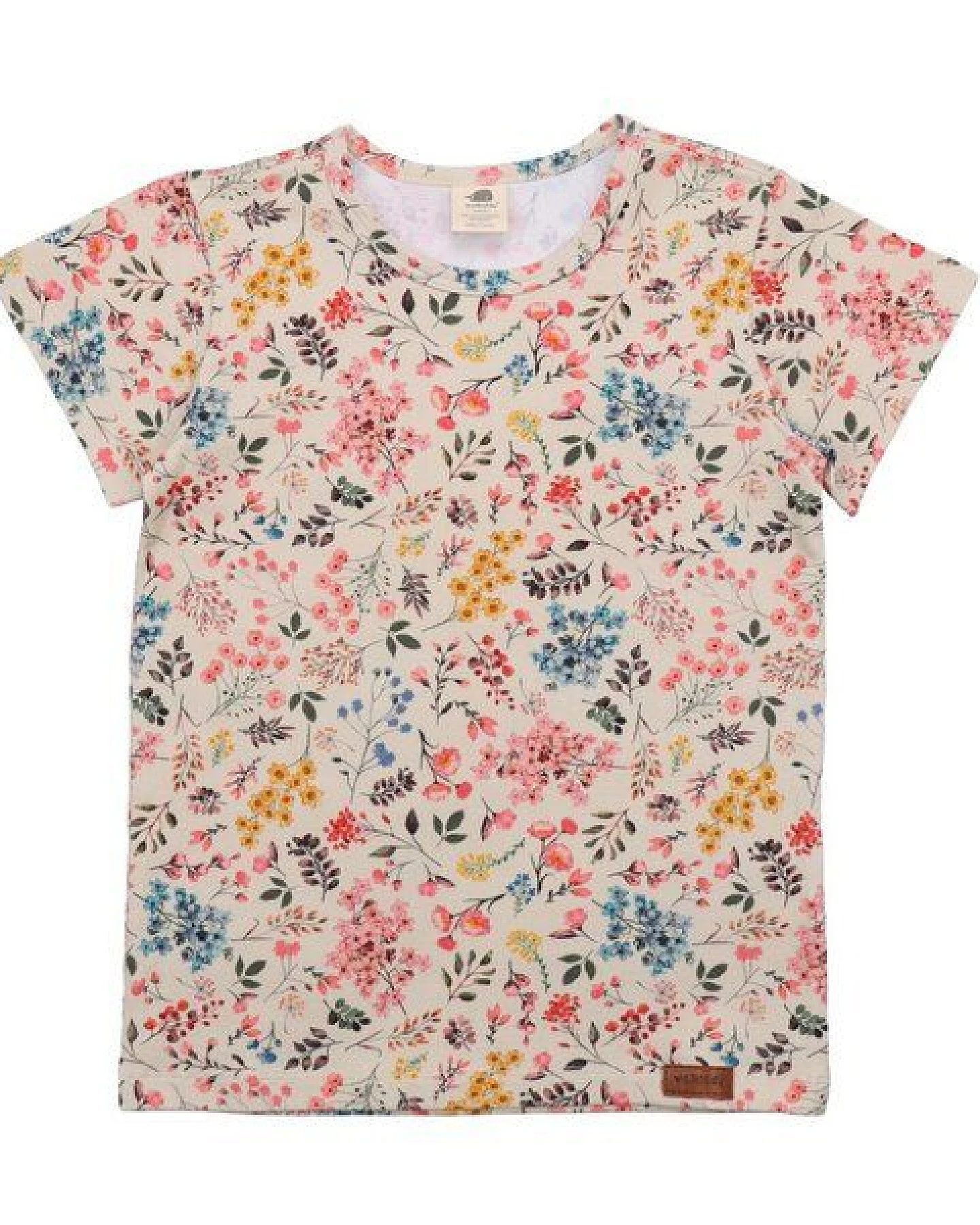Kinder T-Shirt GOTS zertifiziert – Creme mit buntem Blumenmuster, Kurzarm, weich & bequem – Ansicht 2