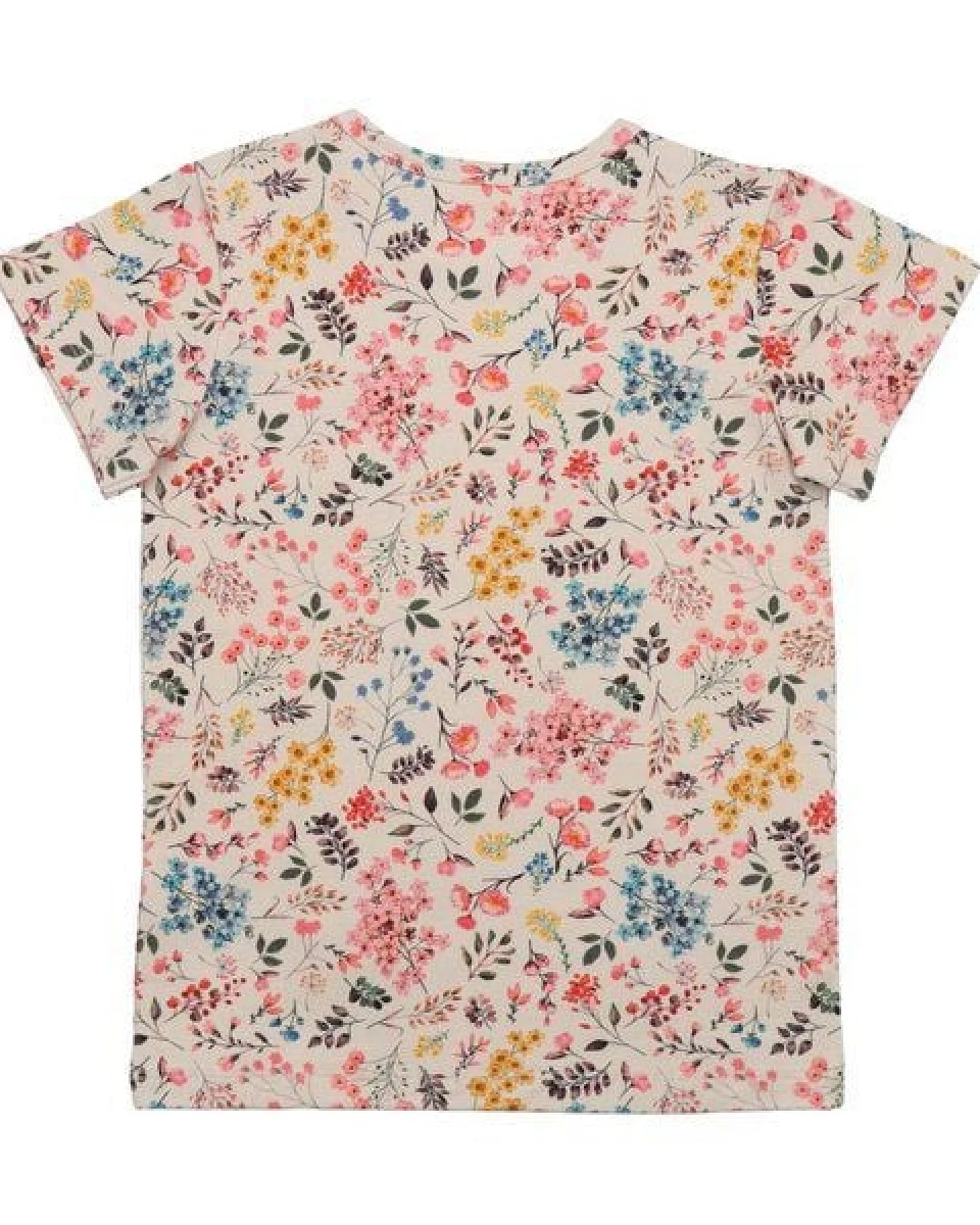 Kinder T-Shirt GOTS zertifiziert – Creme mit buntem Blumenmuster, Kurzarm, weich & bequem – Ansicht 3