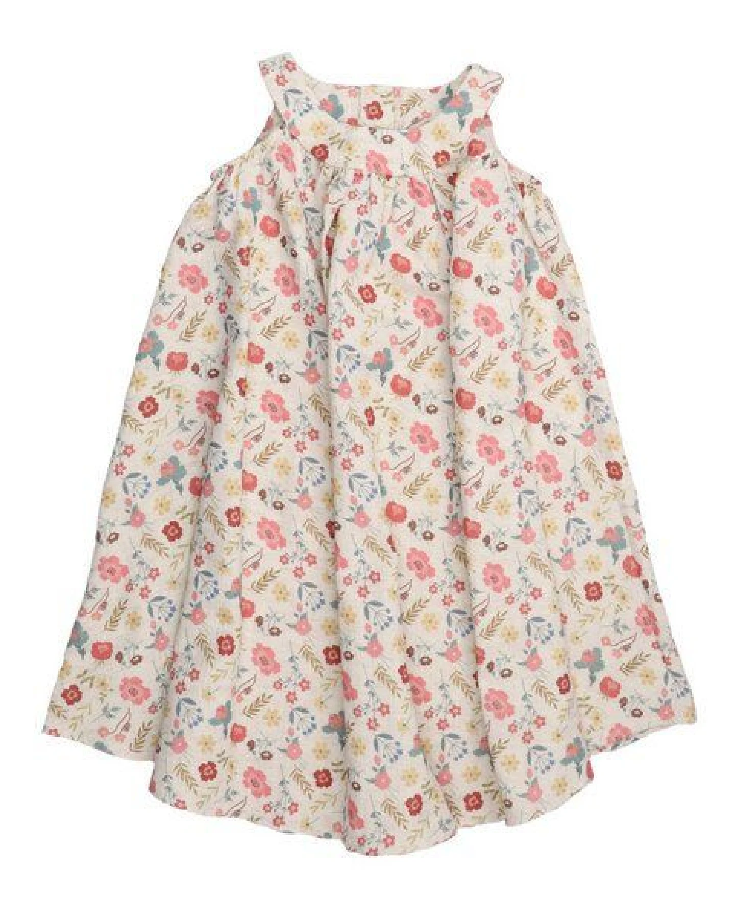 Kinder Kleid GOTS zertifiziert – Bio-Baumwolle, Creme mit Blumen- und Blättermuster, langärmelig, weich & bequem – Ansicht 2
