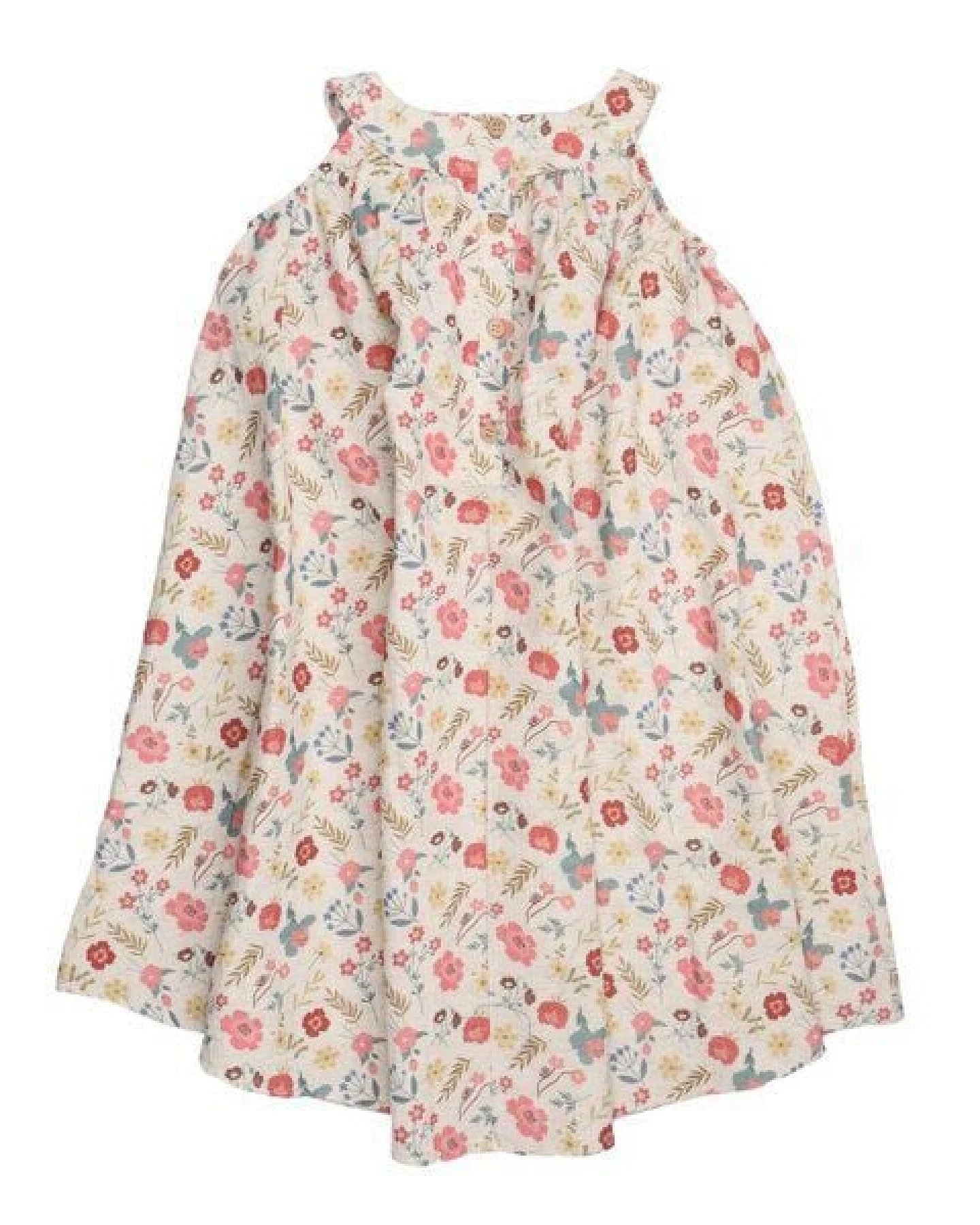Kinder Kleid GOTS zertifiziert – Bio-Baumwolle, Creme mit Blumen- und Blättermuster, langärmelig, weich & bequem – Ansicht 3
