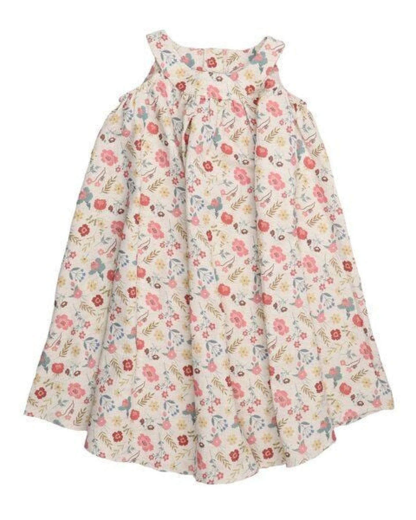 Kinder Kleid GOTS zertifiziert – Bio-Baumwolle, Creme mit Blumen- und Blättermuster, langärmelig, weich & bequem – Ansicht 2