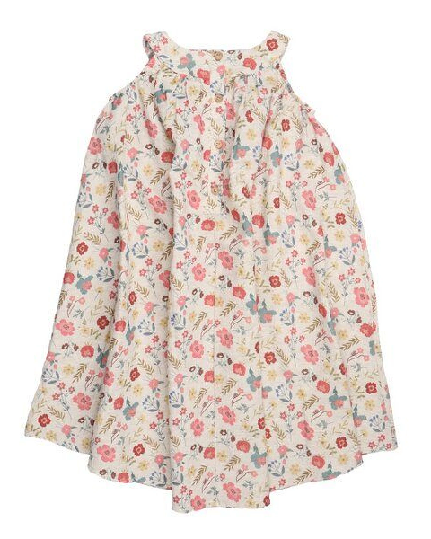 Kinder Kleid GOTS zertifiziert – Bio-Baumwolle, Creme mit Blumen- und Blättermuster, langärmelig, weich & bequem – Ansicht 3