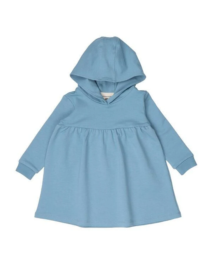 Kinder Kapuzenkleid GOTS zertifiziert, 95% Bio-Baumwolle, hellblau „Adriatic Blue“, weich – Walkiddy