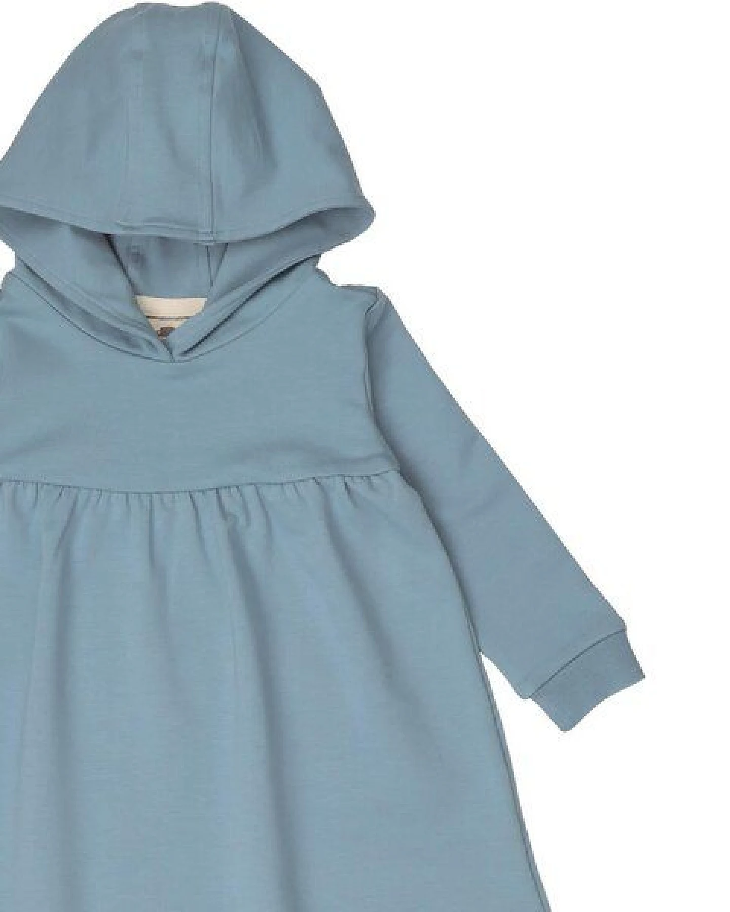 Kinder Kapuzenkleid GOTS zertifiziert, 95% Bio-Baumwolle, hellblau „Adriatic Blue“, weich – Walkiddy – Ansicht 4