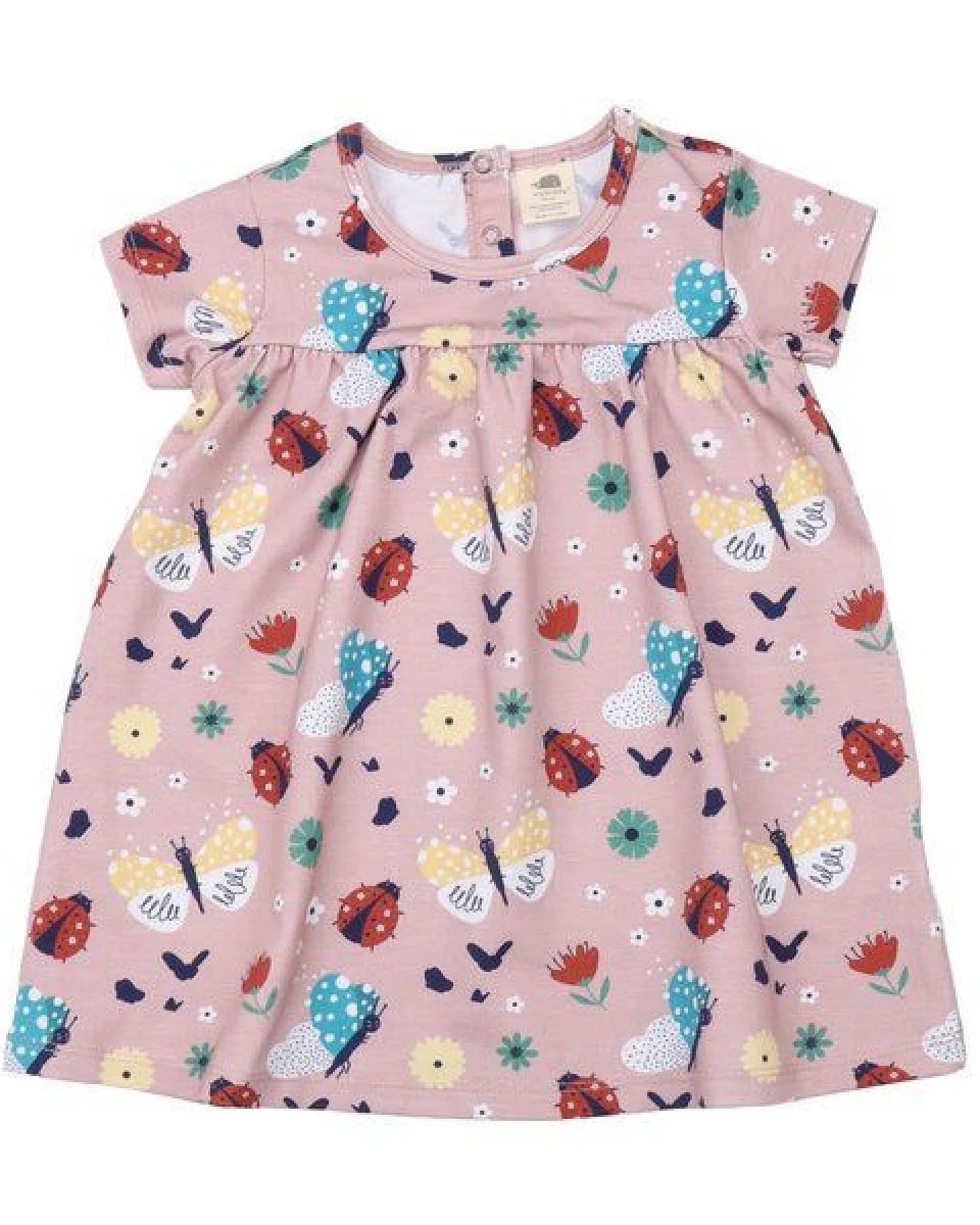 Baby-Babydoll-Kleid GOTS zertifiziert – Pink mit Marienkäfer- & Schmetterlingsmuster – Ansicht 2