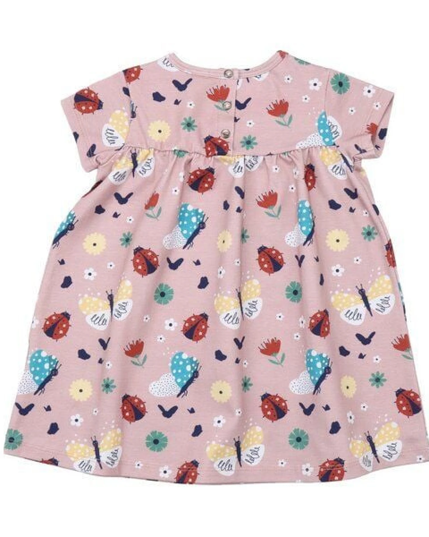 Baby-Babydoll-Kleid GOTS zertifiziert – Pink mit Marienkäfer- & Schmetterlingsmuster – Ansicht 3