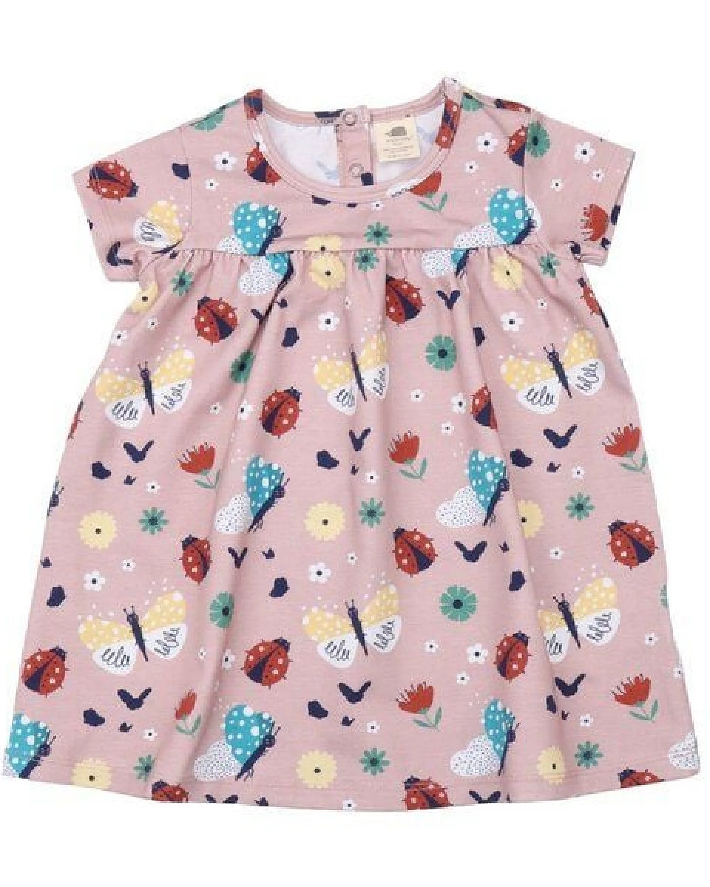 Baby-Babydoll-Kleid GOTS zertifiziert – Pink mit Marienkäfer- & Schmetterlingsmuster – Ansicht 2