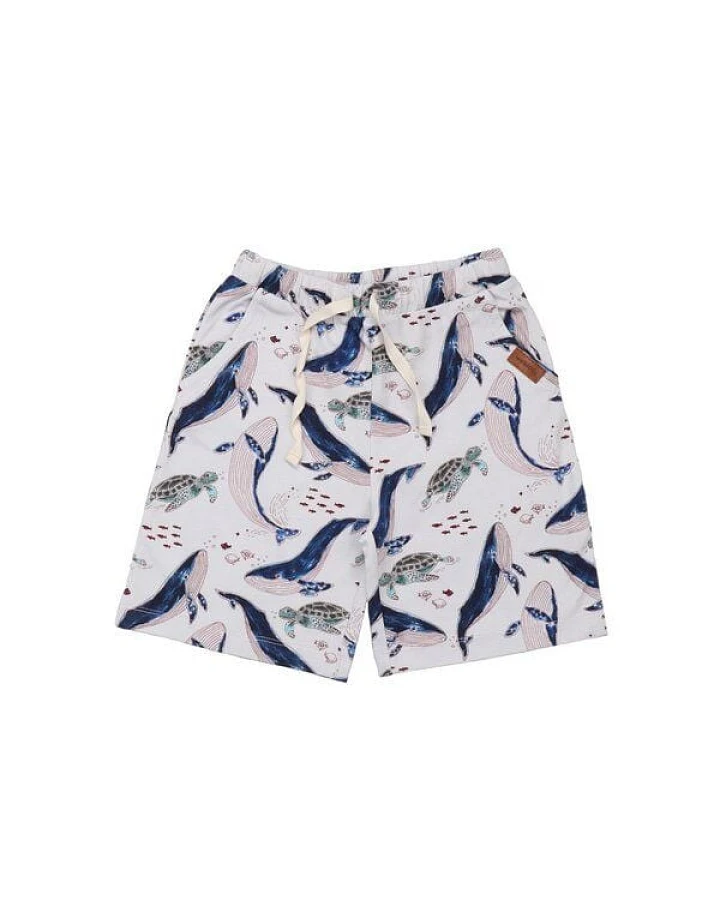 Kinder Shorts GOTS zertifiziert Bio-Baumwolle, Offwhite, Wal- und Schildkröten-Muster, Walkiddy