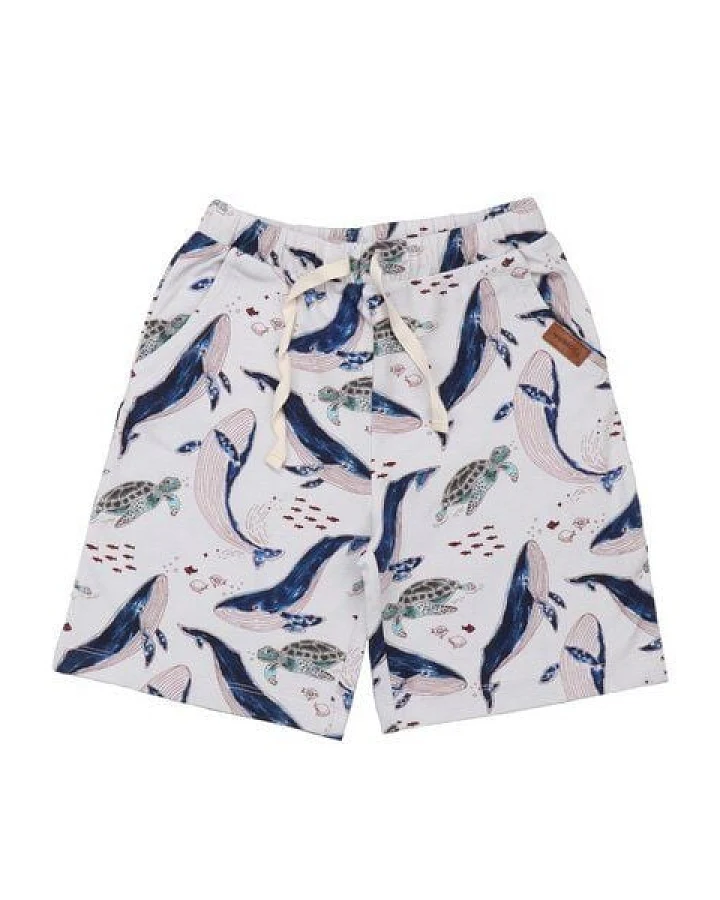 Kinder Shorts GOTS zertifiziert Bio-Baumwolle, Offwhite, Wal- und Schildkröten-Muster, Walkiddy