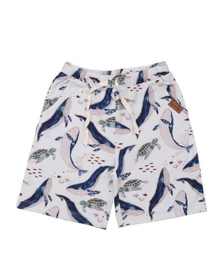 Kinder Shorts GOTS zertifiziert Bio-Baumwolle, Offwhite, Wal- und Schildkröten-Muster, Walkiddy