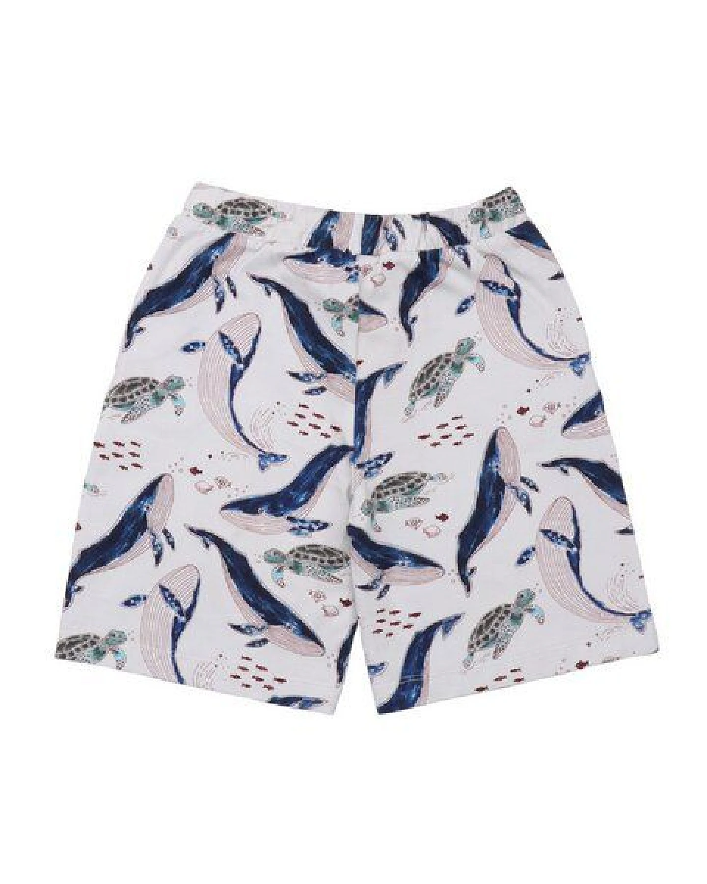 Kinder Shorts GOTS zertifiziert Bio-Baumwolle, Offwhite, Wal- und Schildkröten-Muster, Walkiddy – Ansicht 3