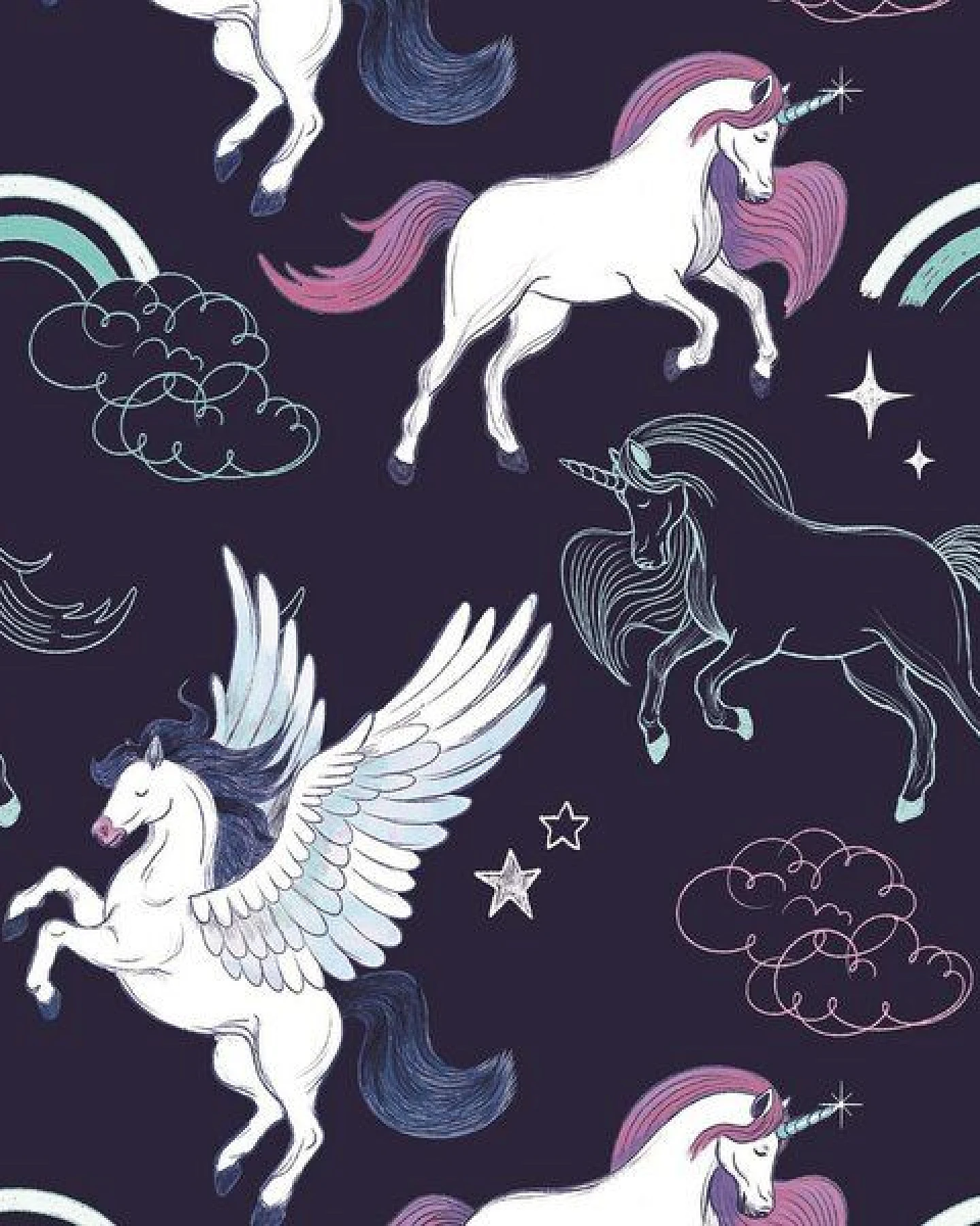 Kinder T-Shirt GOTS zertifiziert, 95% Bio-Baumwolle, dunkelblau, Einhorn-Pegasus-Muster, weich – Walkiddy – Ansicht 4